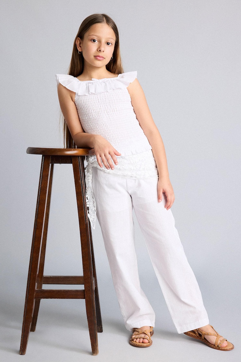 GIRLS & TEENS White Girl Barrel Fit White Poplin Trousers