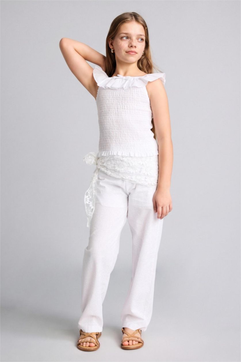 FILLES Blanc Pantalon blanc en popeline Coupe barrel pour fille
