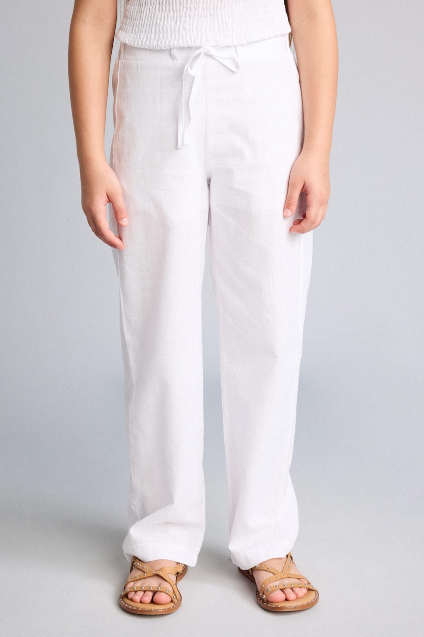 GIRLS & TEENS White Girl Barrel Fit White Poplin Trousers