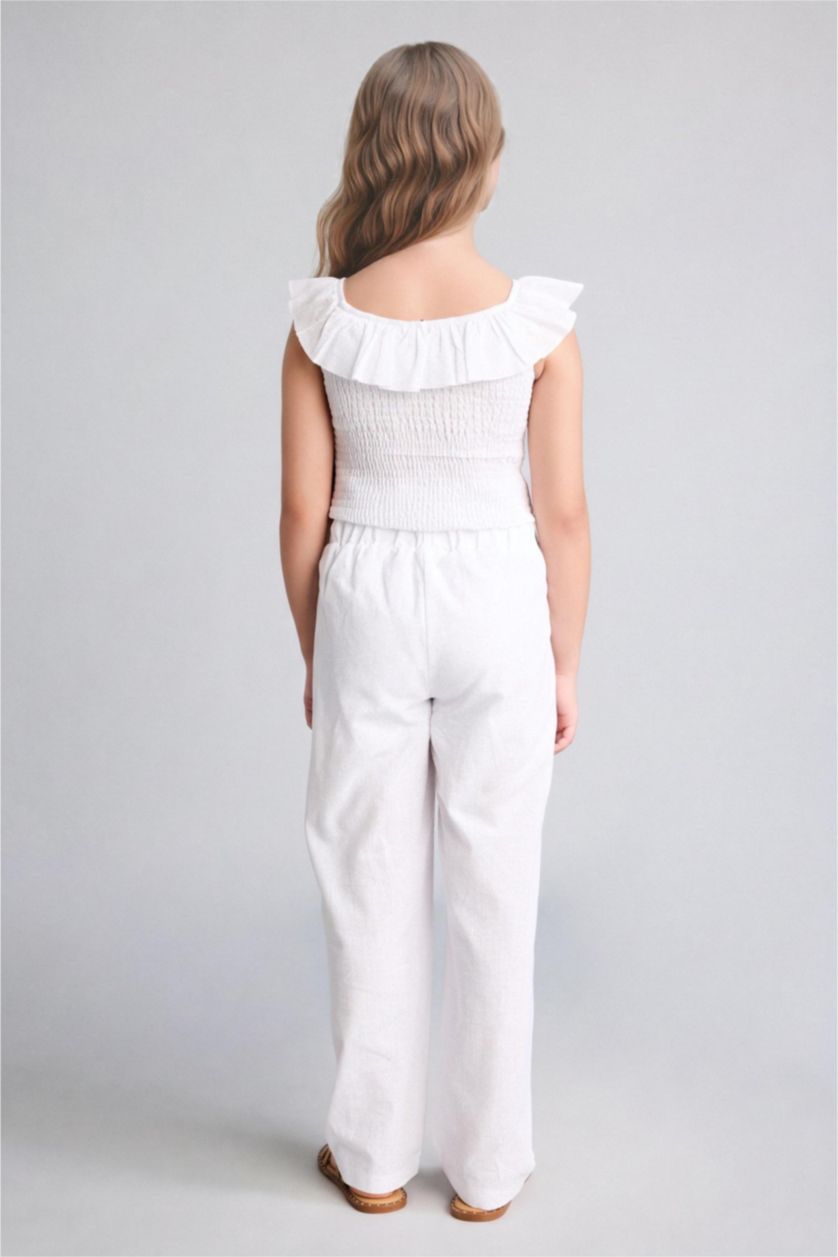 FILLES Blanc Pantalon blanc en popeline Coupe barrel pour fille