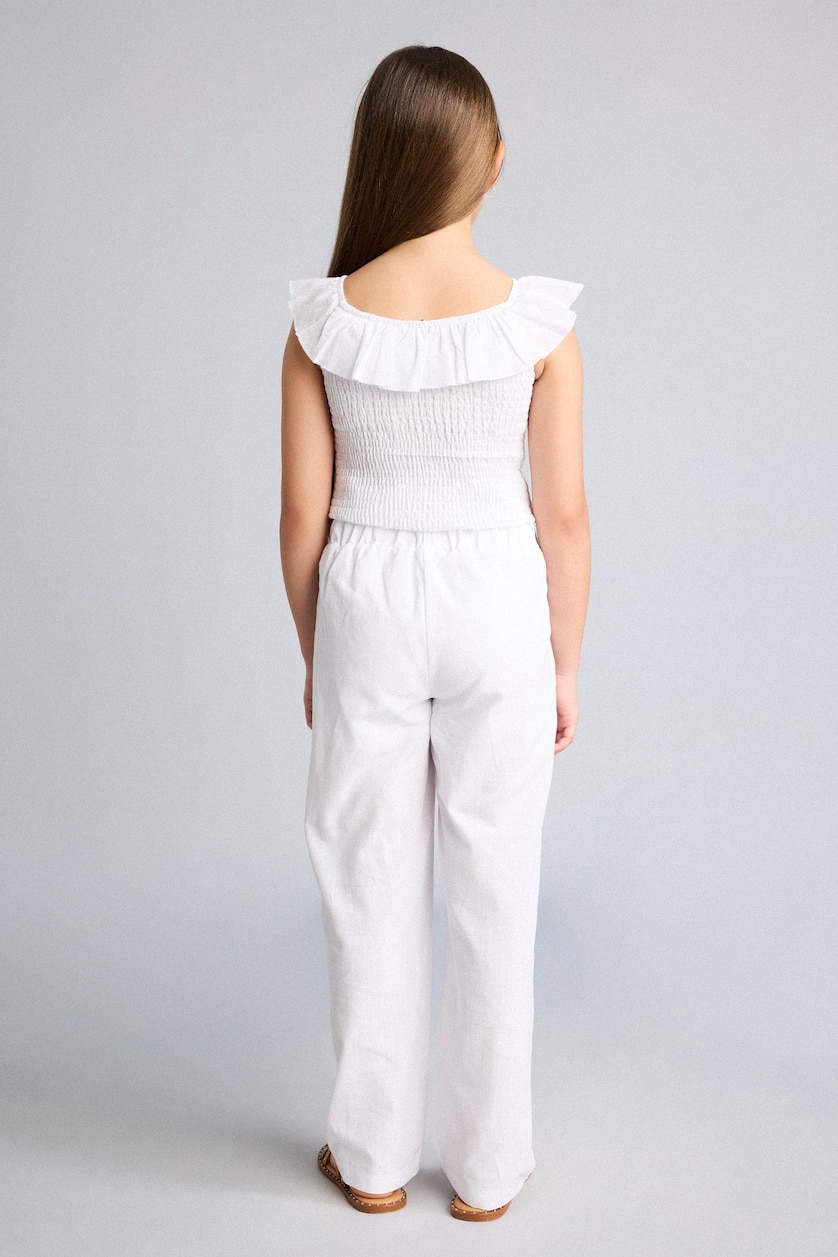 GIRLS & TEENS White Girl Barrel Fit White Poplin Trousers