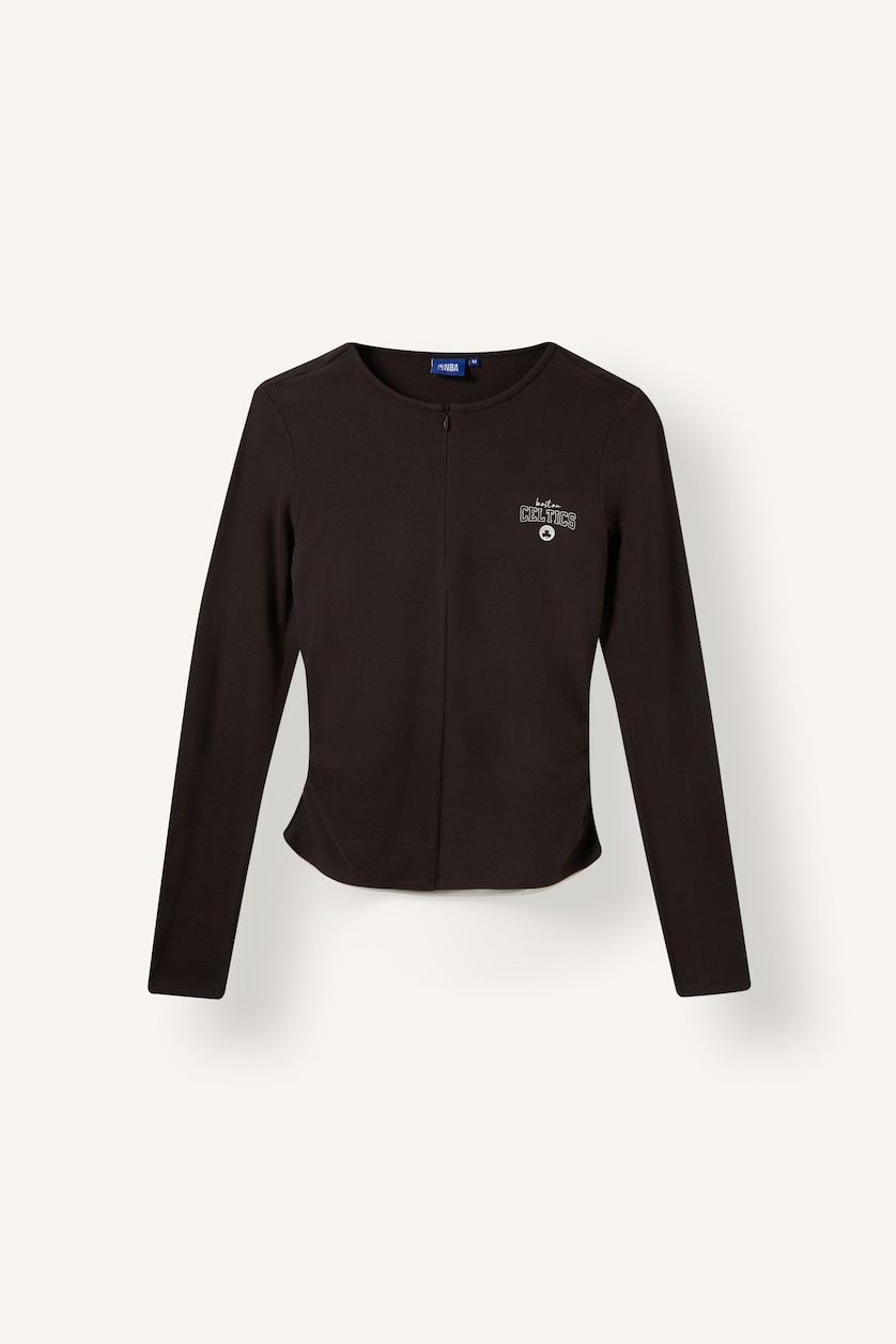Kadın Kahve NBA Slim Fit Fermuarlı Uzun Kollu Sweatshirt