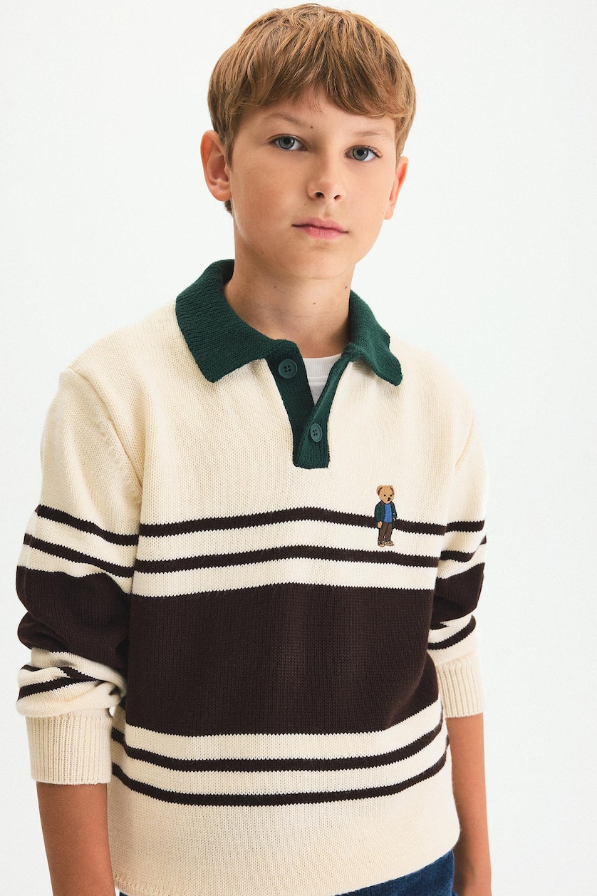 Boys & Teens Stone Boy Oversize Striped Knit Polo Pullover