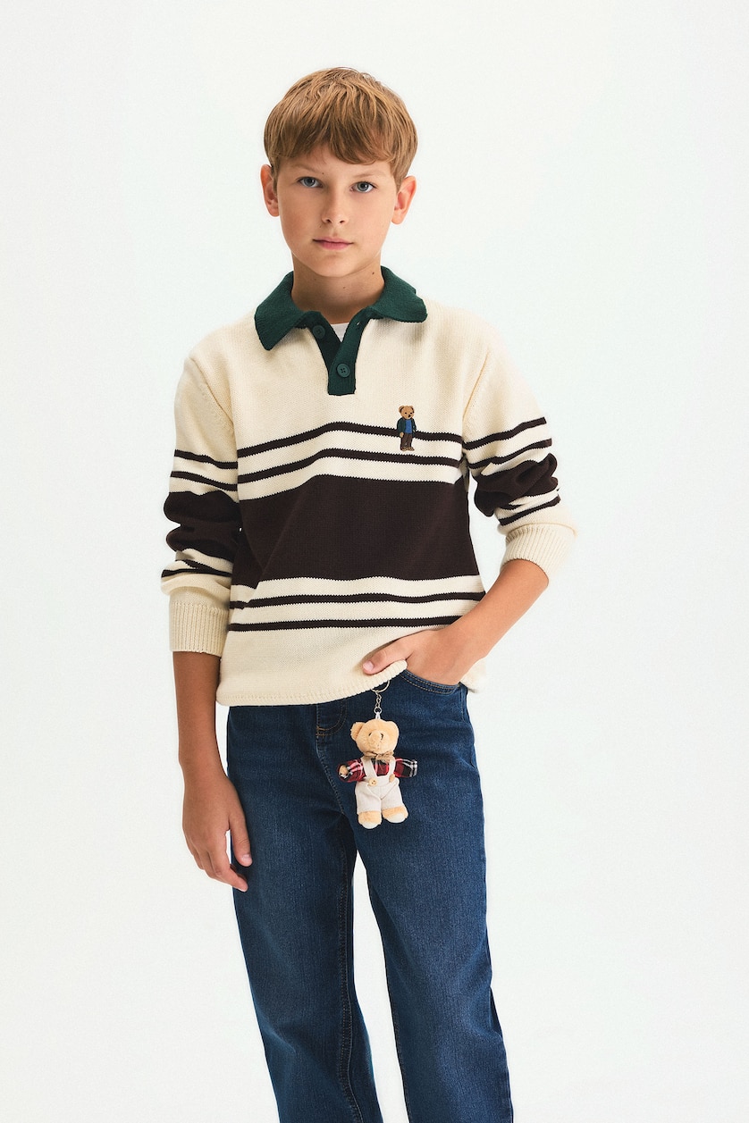 Boys & Teens Stone Boy Oversize Striped Knit Polo Pullover