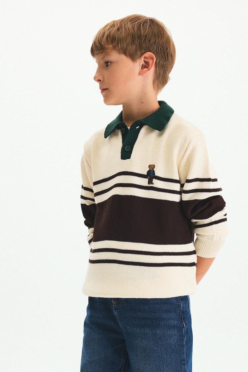 Boys & Teens Stone Boy Oversize Striped Knit Polo Pullover