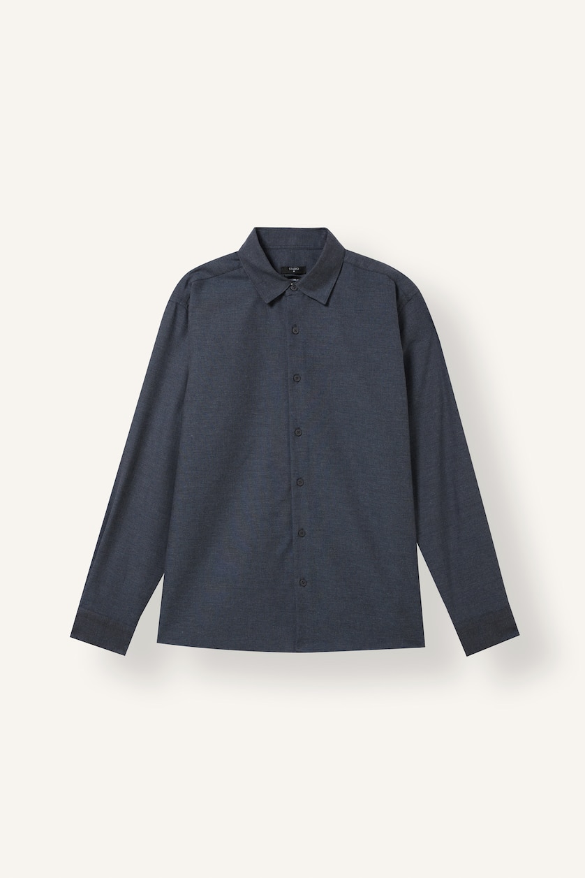 Men Navy Melange Flanel Long Sleeve Shirt