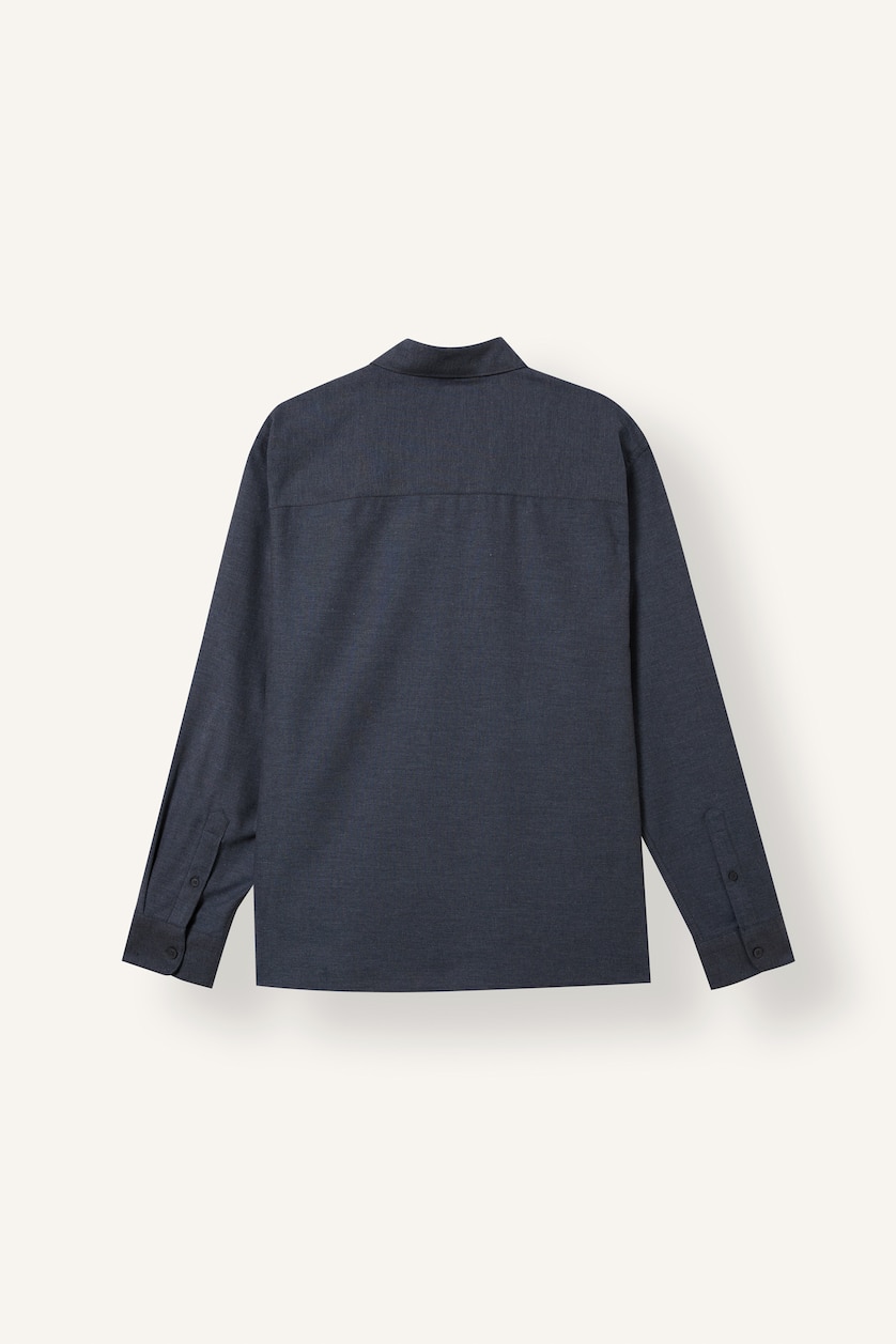 Men Navy Melange Flanel Long Sleeve Shirt