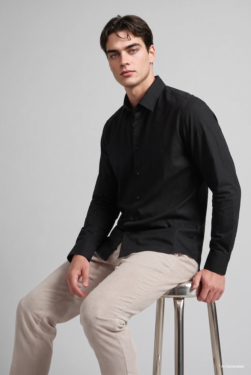 رجالي أخضر غامق Regular Fit Cotton Long Sleeve Shirt
