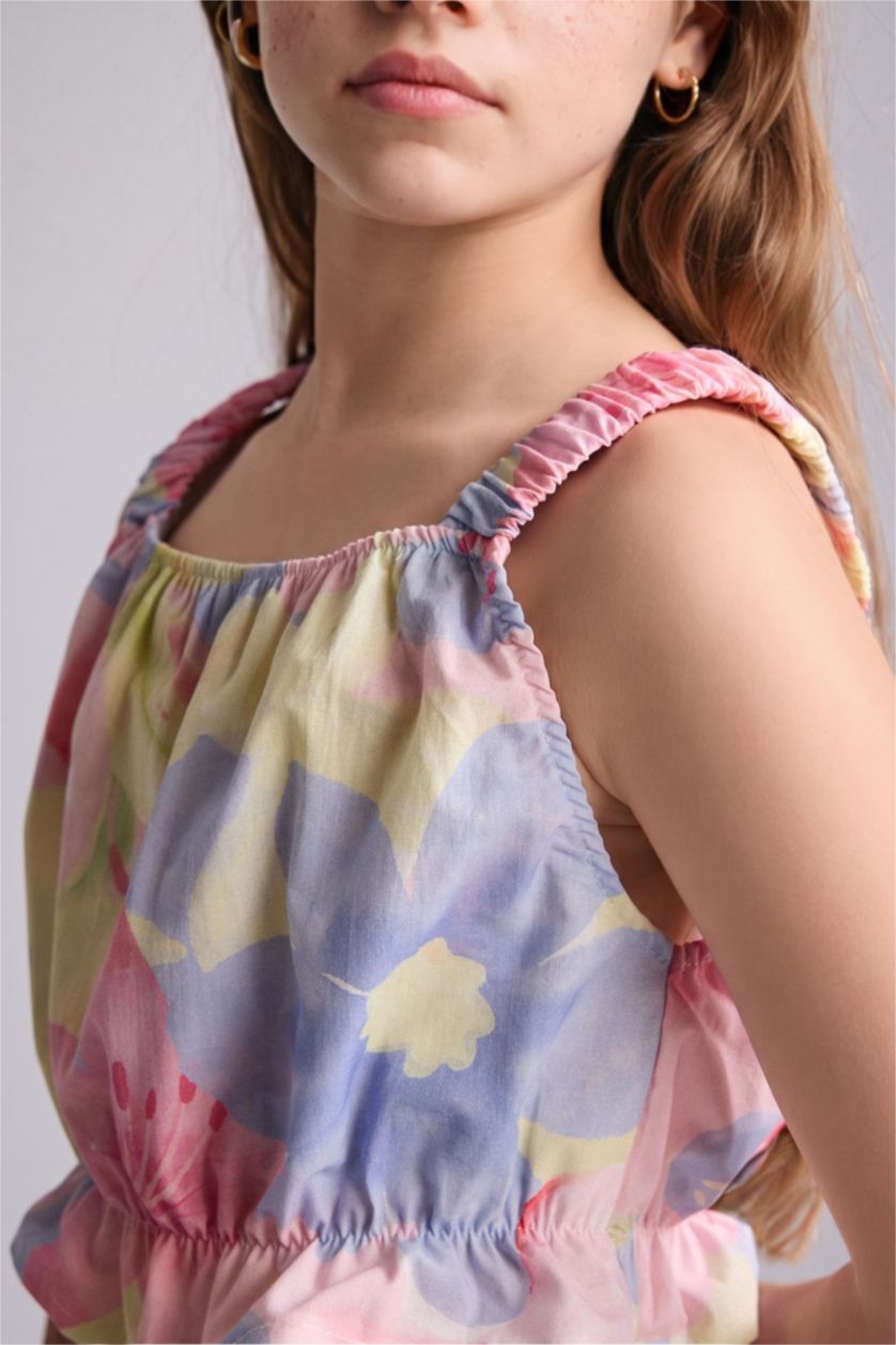 GIRLS & TEENS Light Yellow Girl Floral Square Neck Strappy Top and Mini Skirt Set