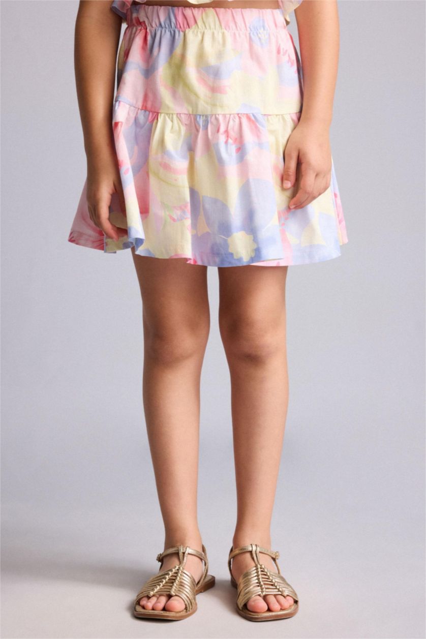 بنات أصفر فاتح Gril Poplin Floral Light Yellow Mini Skirt 2 Piece Set