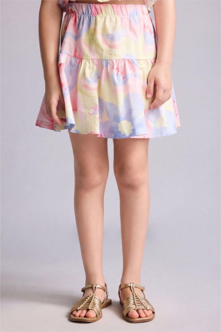 GIRLS & TEENS Light Yellow Girl Floral Square Neck Strappy Top and Mini Skirt Set