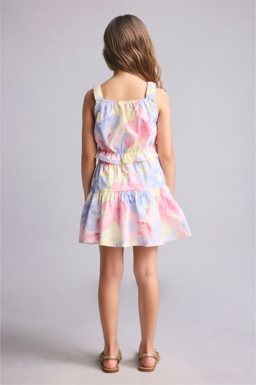 GIRLS & TEENS Light Yellow Girl Floral Square Neck Strappy Top and Mini Skirt Set