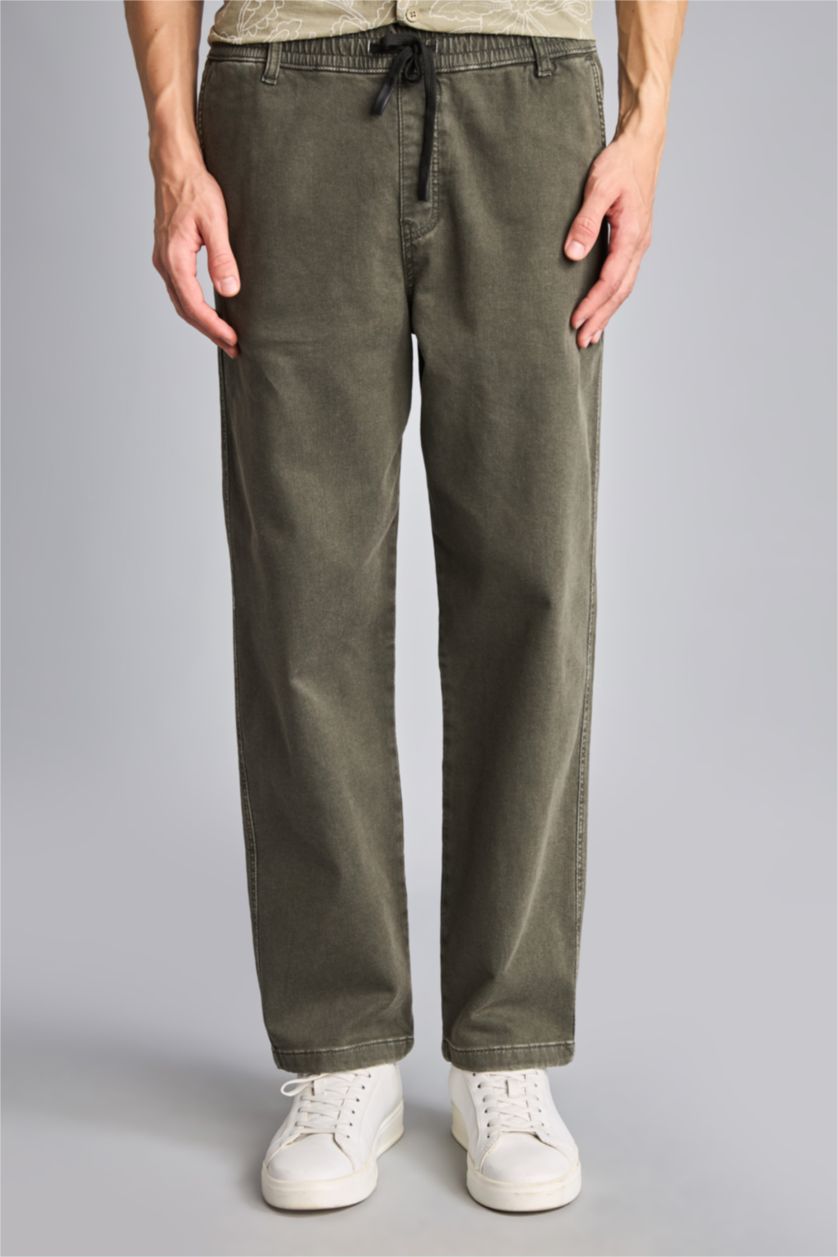 Men Dark Khaki Wide Leg Trousers