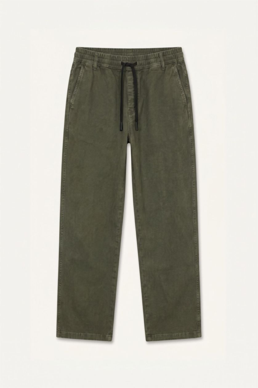 Men Dark Khaki Wide Leg Trousers