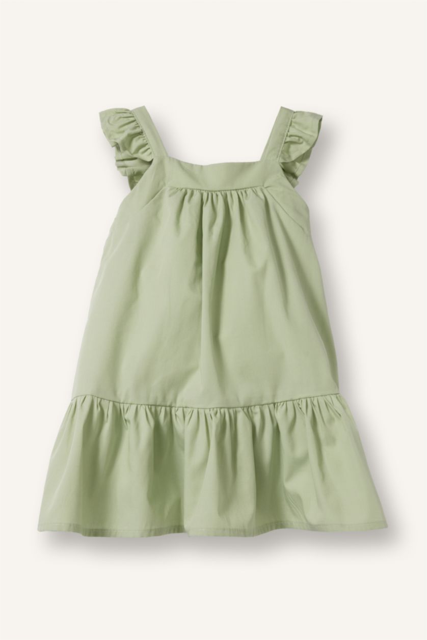 Kız Bebek Açık Yeşil Kolsuz Poplin Elbise Kız Bebek