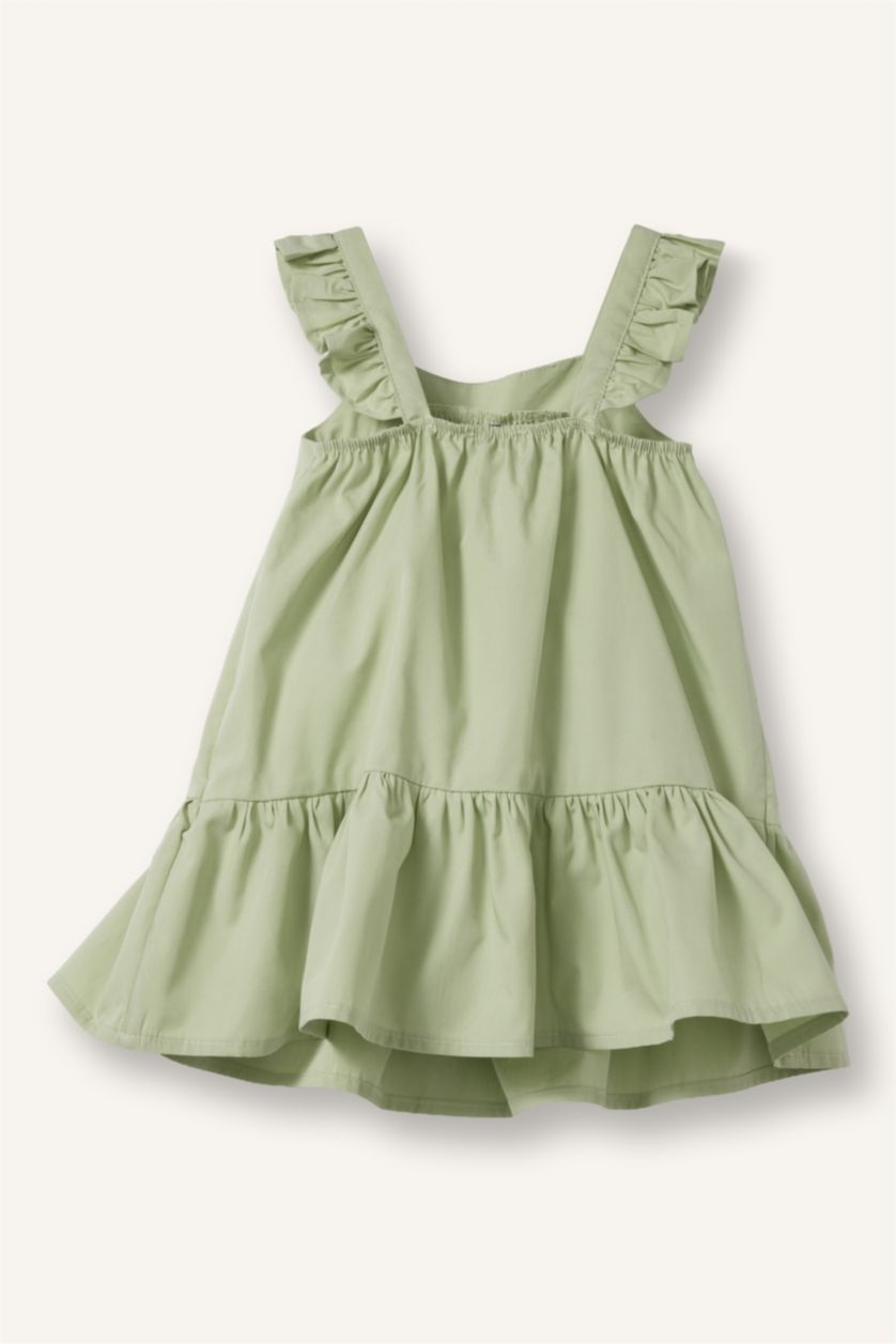 Kız Bebek Açık Yeşil Kolsuz Poplin Elbise Kız Bebek