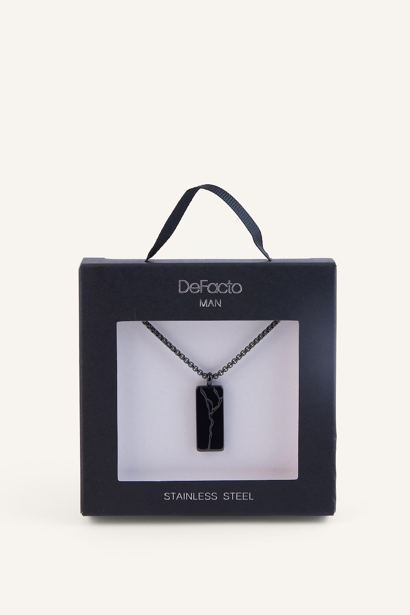 Man Black Man Black Stone Steel Necklace