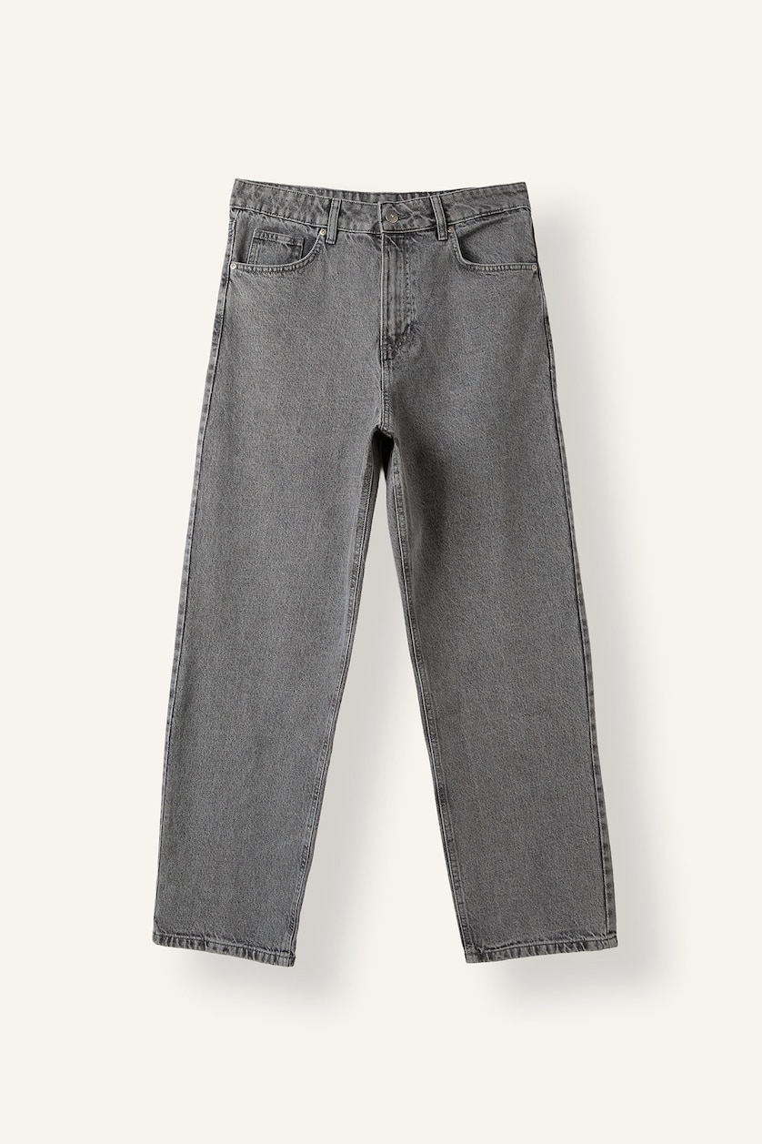 رجال رمادي Baggy Fit Regular Waist Wide Leg Jeans