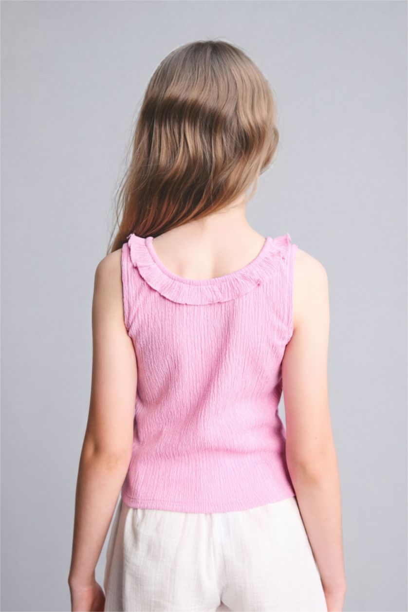 Young Girls - Teen Girls Pink Girl Crinkle Fabric Ruffled Blouse