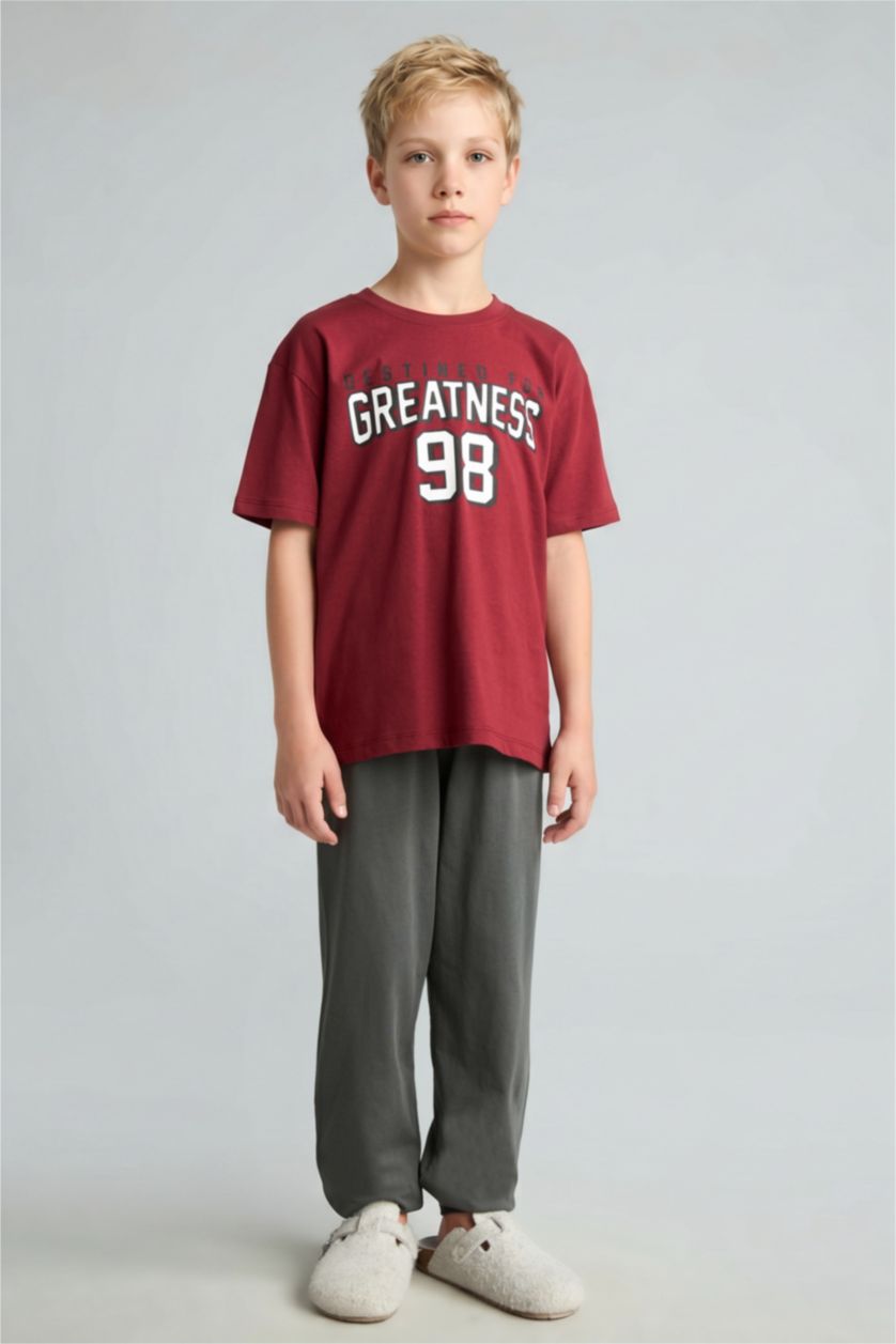 Young Boys - Teen Boys Bordeaux 2 piece Regular Fit Knitted Pyjamas