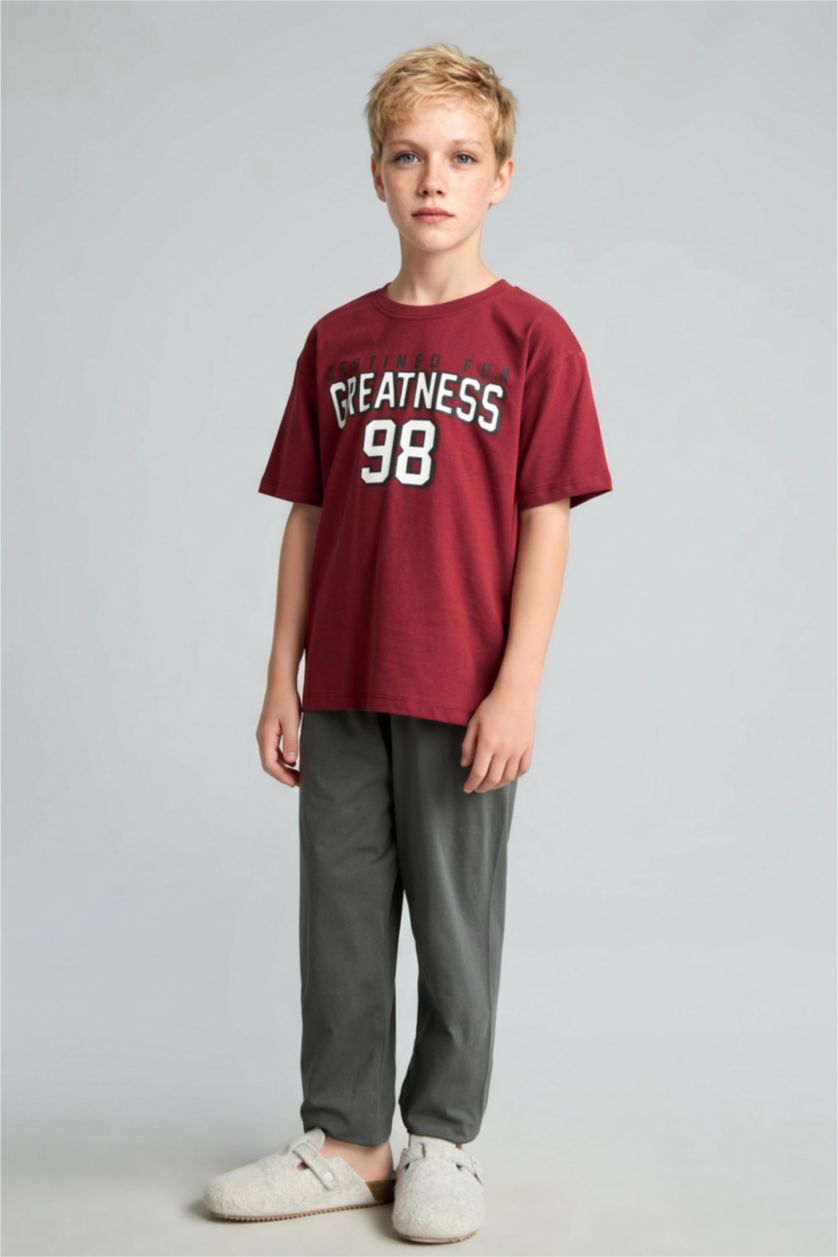 Young Boys - Teen Boys Bordeaux 2 piece Regular Fit Knitted Pyjamas