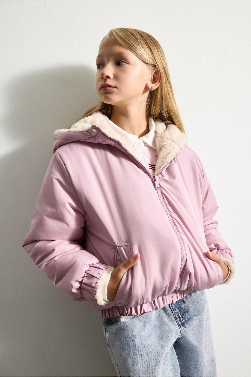 Young Girls - Teen Girls Light Rose Girl Hooded Puffer Jacket