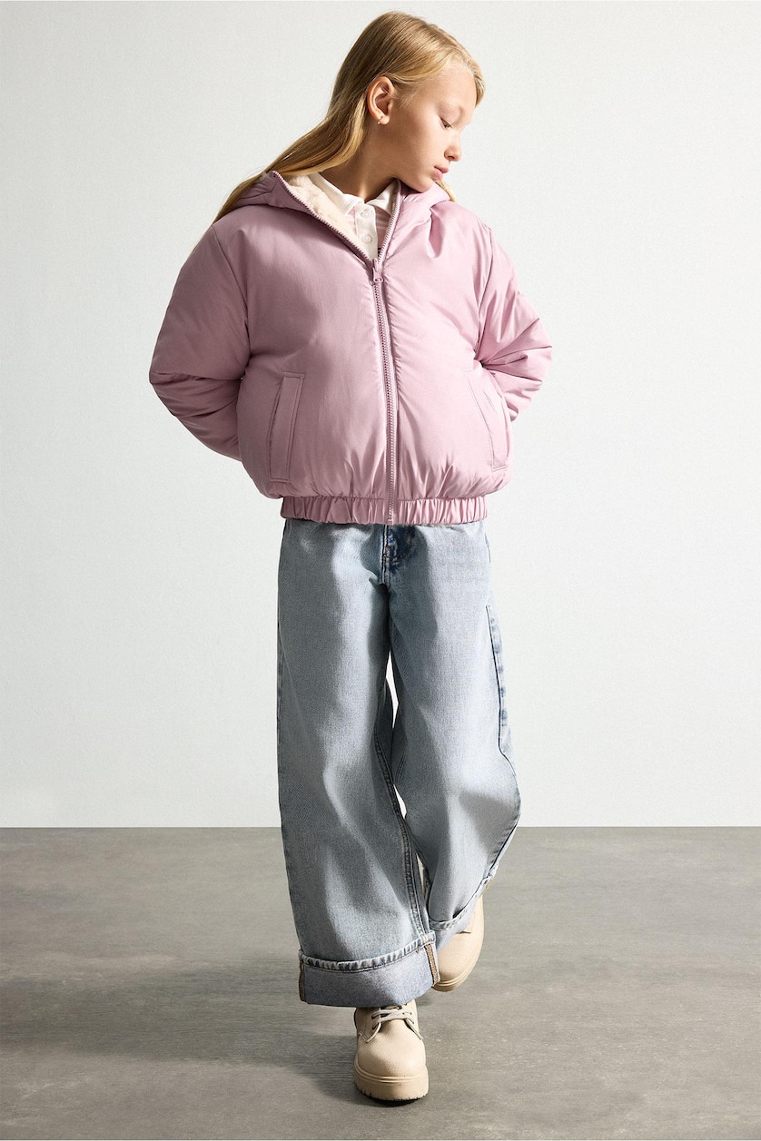 Young Girls - Teen Girls Light Rose Girl Hooded Puffer Jacket
