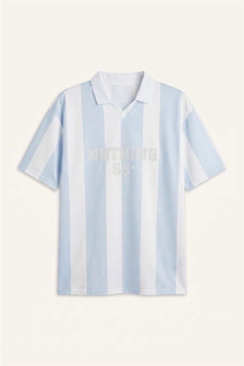 Men Light Blue Boxy Fit Tulle Short Sleeve T-Shirt