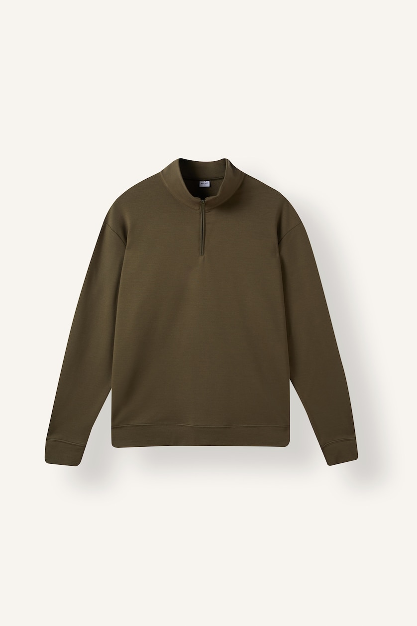 Erkek Haki Standart Fit Yarım Fermuarlı Basic Sweatshirt