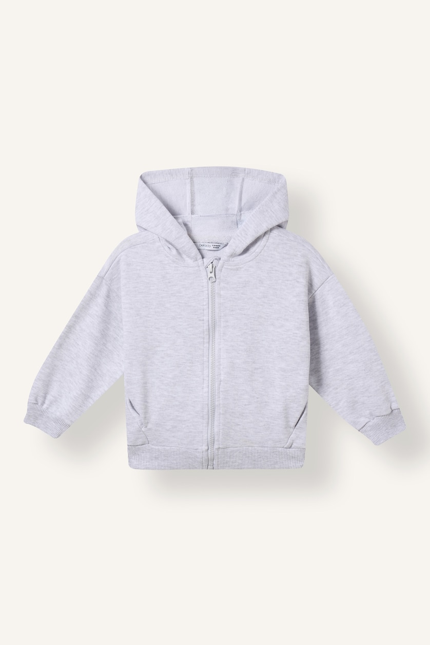 Kız Bebek Açık Gri Melange Kapüşonlu Fermuarlı Sweatshirt Hırka Kız Bebek