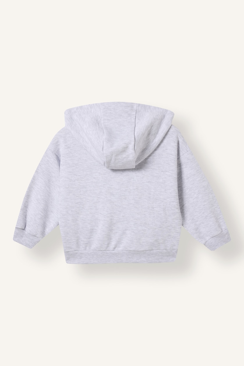 Kız Bebek Açık Gri Melange Kapüşonlu Fermuarlı Sweatshirt Hırka Kız Bebek