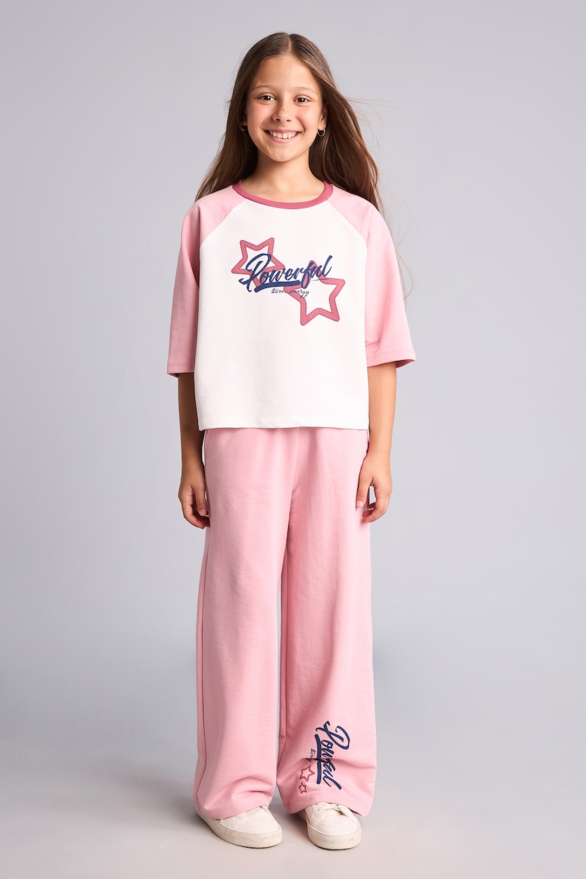 Young Girls - Teen Girls White Girl 2 piece Regular Fit Printed T-shirt Sweatpants Set