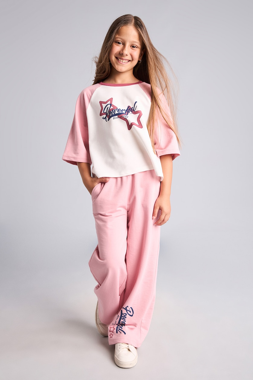 Young Girls - Teen Girls White Girl 2 piece Regular Fit Printed T-shirt Sweatpants Set