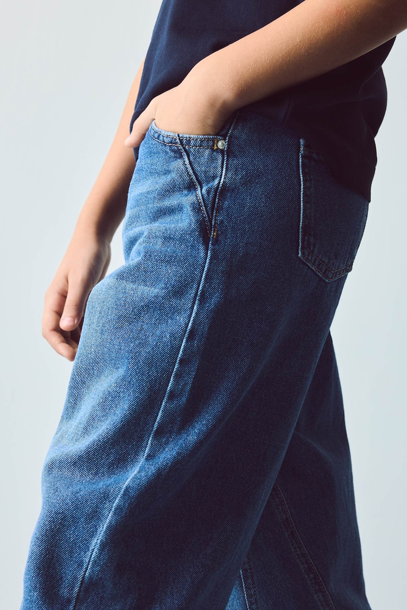 Erkek Çocuk - Genç Erkek Mavi %100 Pamuk Barrel Fit Jean Pantolon Erkek Çocuk