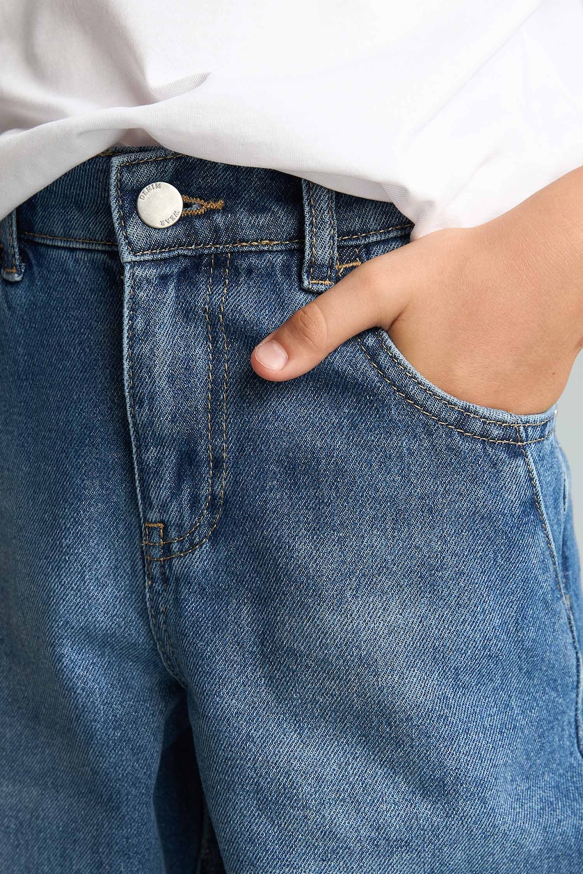 Erkek Çocuk - Genç Erkek Mavi %100 Pamuk Barrel Fit Jean Pantolon Erkek Çocuk