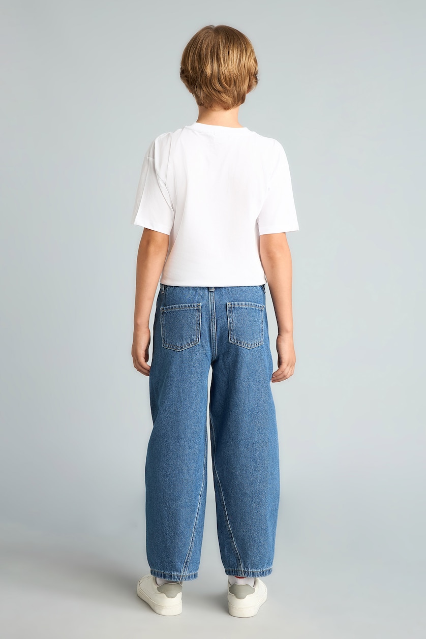 Erkek Çocuk - Genç Erkek Mavi %100 Pamuk Barrel Fit Jean Pantolon Erkek Çocuk