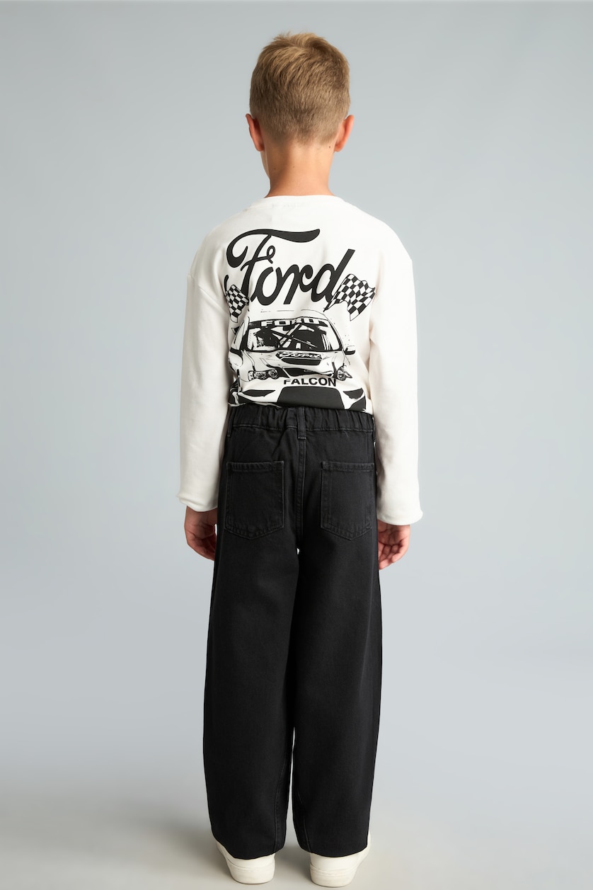 Erkek Çocuk - Genç Erkek Siyah %100 Pamuk Barrel Fit Jean Pantolon Erkek Çocuk