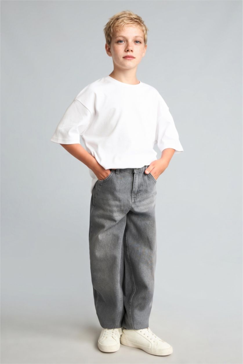 Erkek Çocuk - Genç Erkek Gri Barrel Fit Jean Pantolon Erkek Çocuk