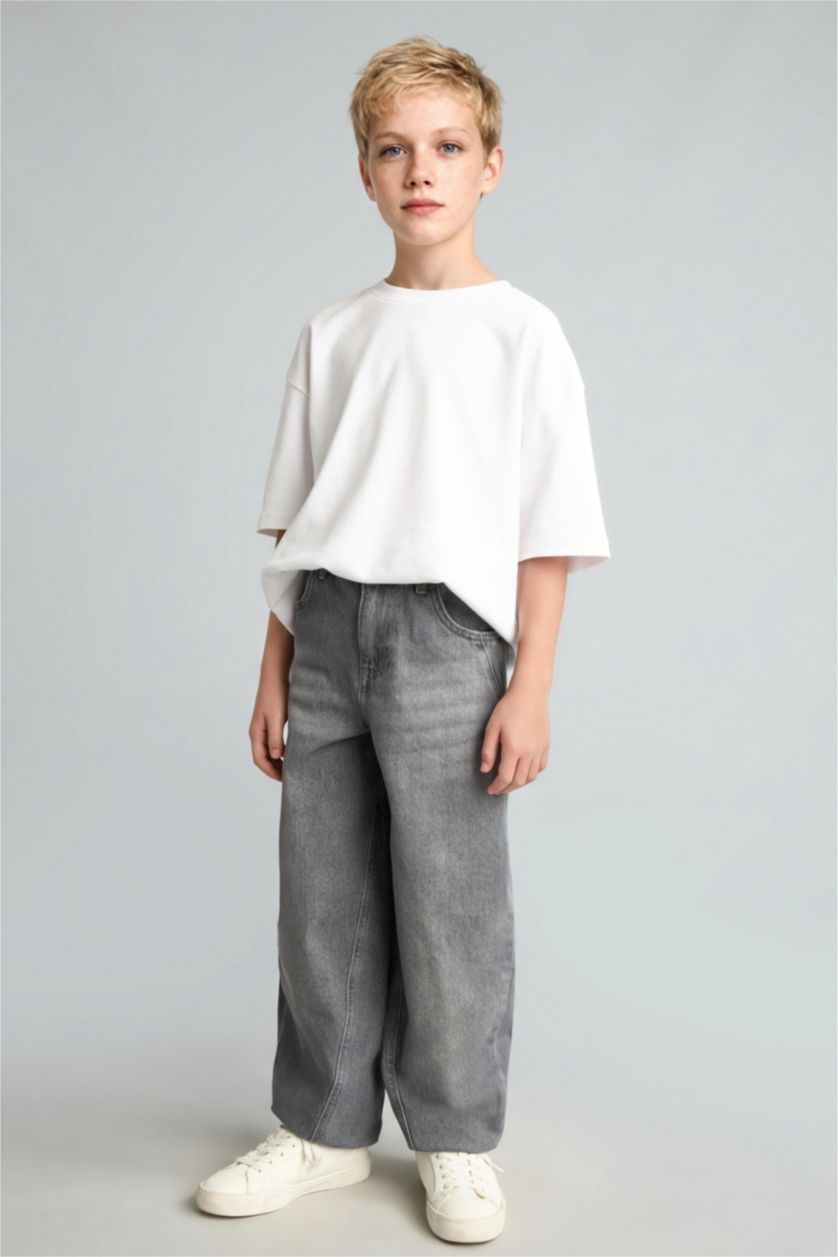 Erkek Çocuk - Genç Erkek Gri Barrel Fit Jean Pantolon Erkek Çocuk