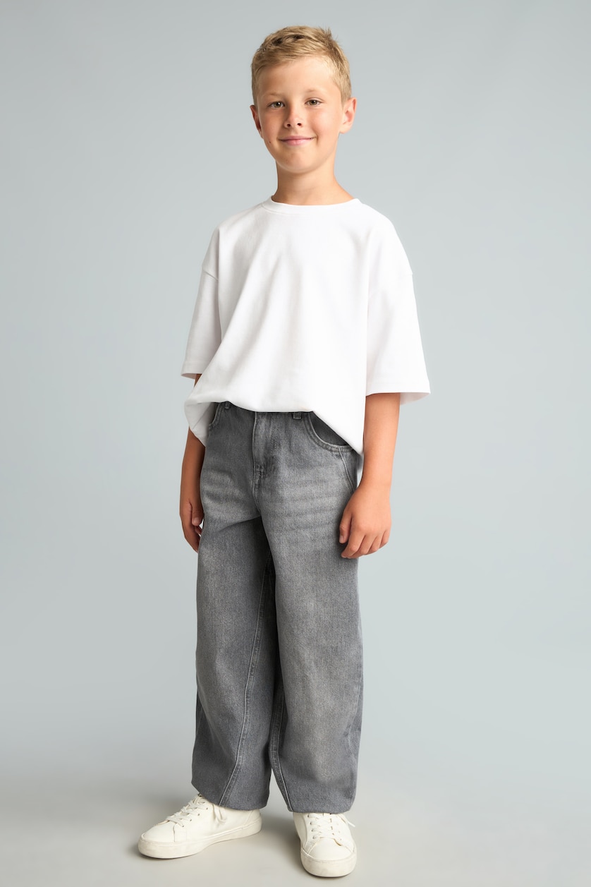 Erkek Çocuk - Genç Erkek Gri %100 Pamuk Barrel Fit Jean Pantolon Erkek Çocuk