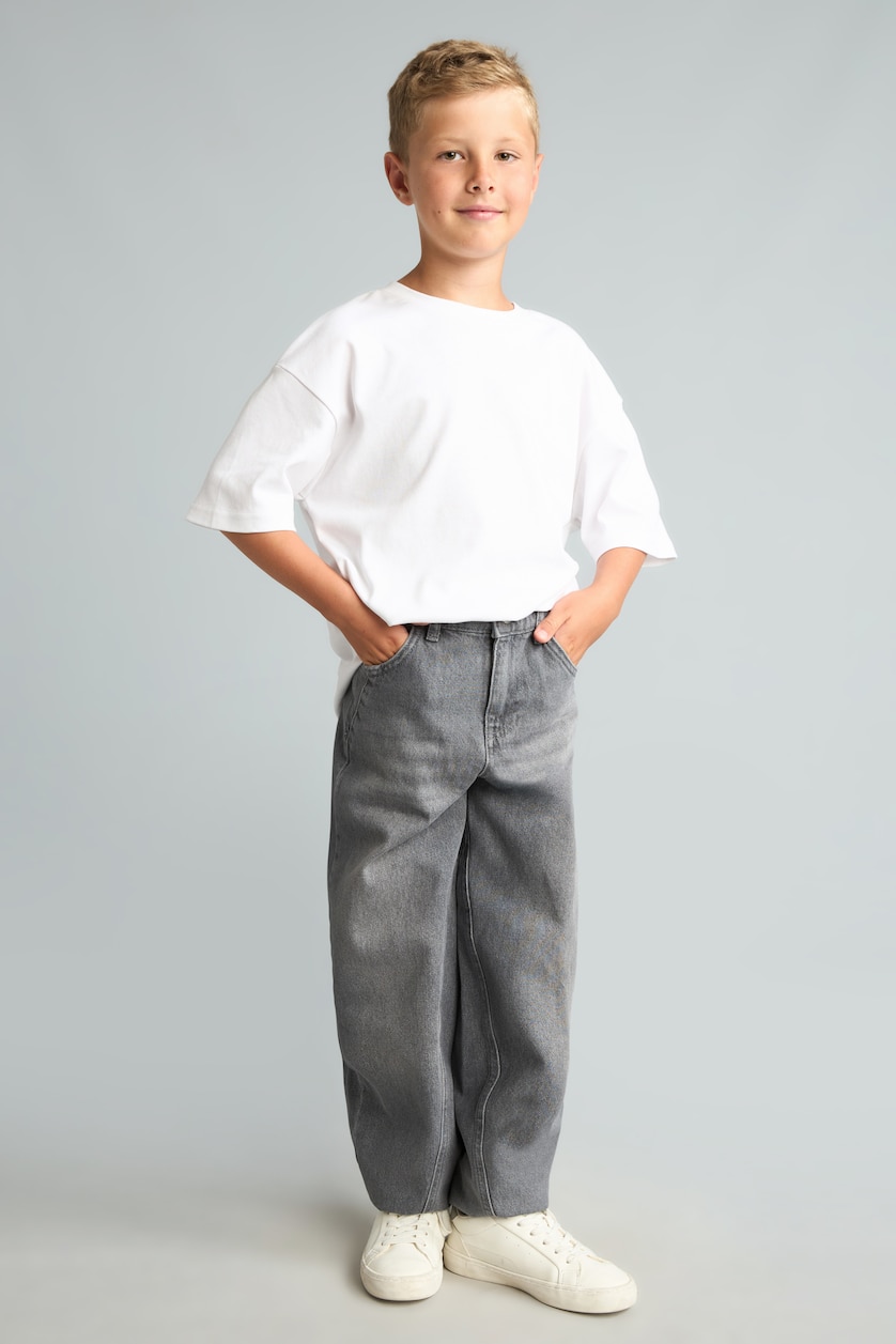 Erkek Çocuk - Genç Erkek Gri %100 Pamuk Barrel Fit Jean Pantolon Erkek Çocuk