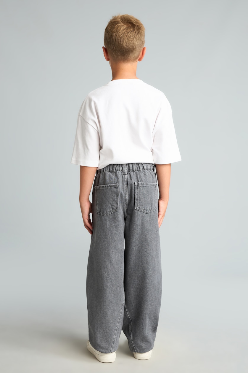 Erkek Çocuk - Genç Erkek Gri %100 Pamuk Barrel Fit Jean Pantolon Erkek Çocuk