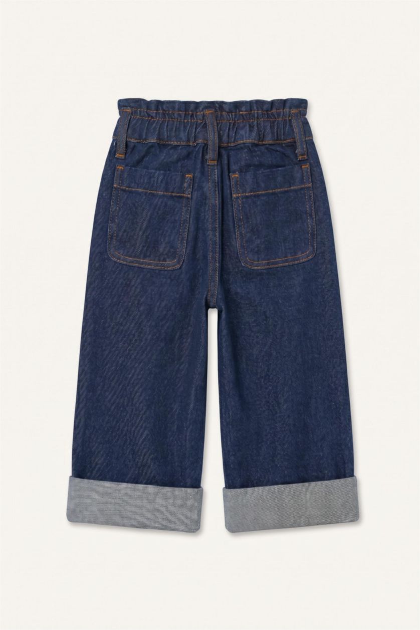 Kız Bebek Koyu Mavi %100 Pamuk Wide Leg Jean Pantolon Kız Bebek