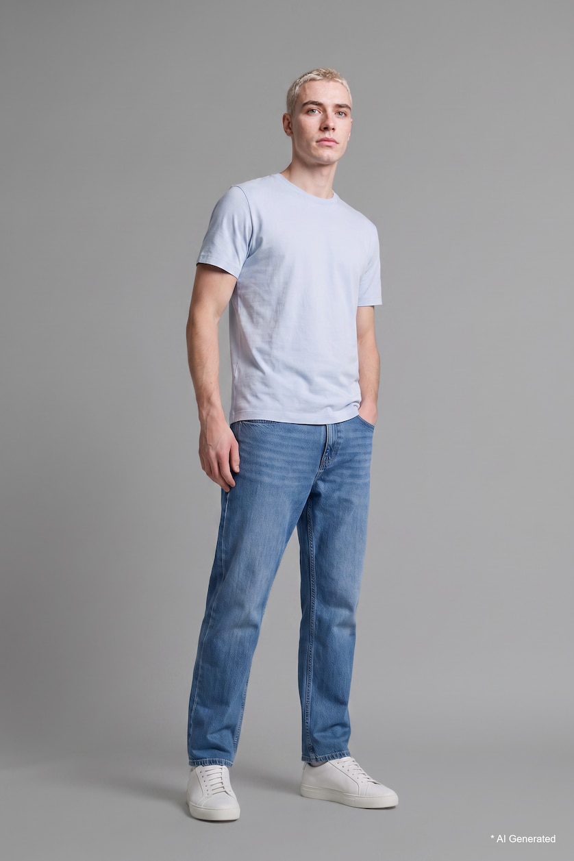 Men Light Blue Regular Fit Pique Short Sleeve T-Shirt