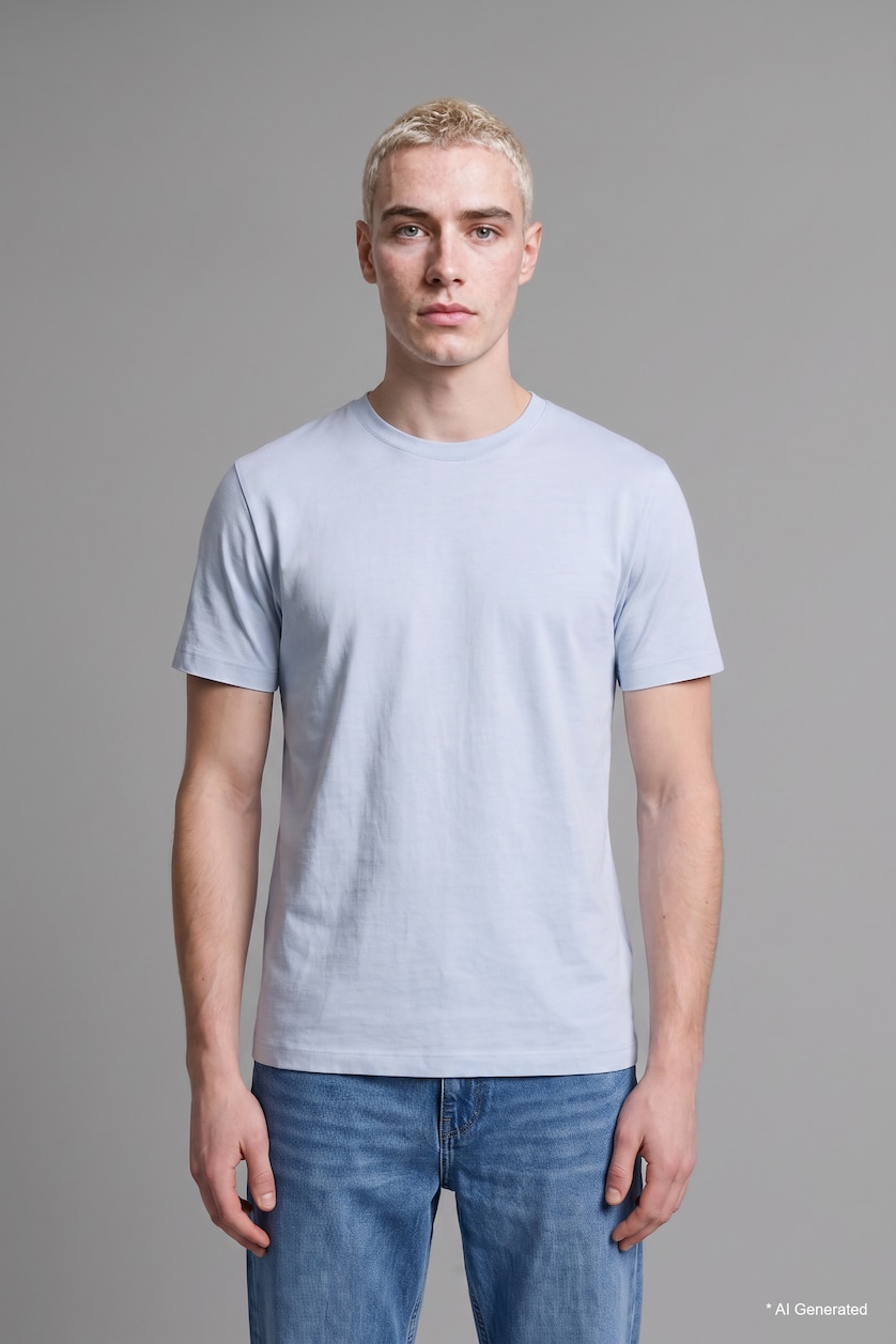 Men Light Blue Regular Fit Pique Short Sleeve T-Shirt