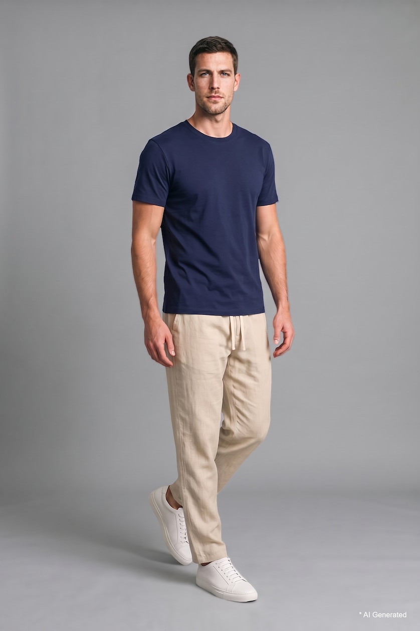 Man Indigo Melange Regular Fit Crew Neck Pique Basic T-shirt