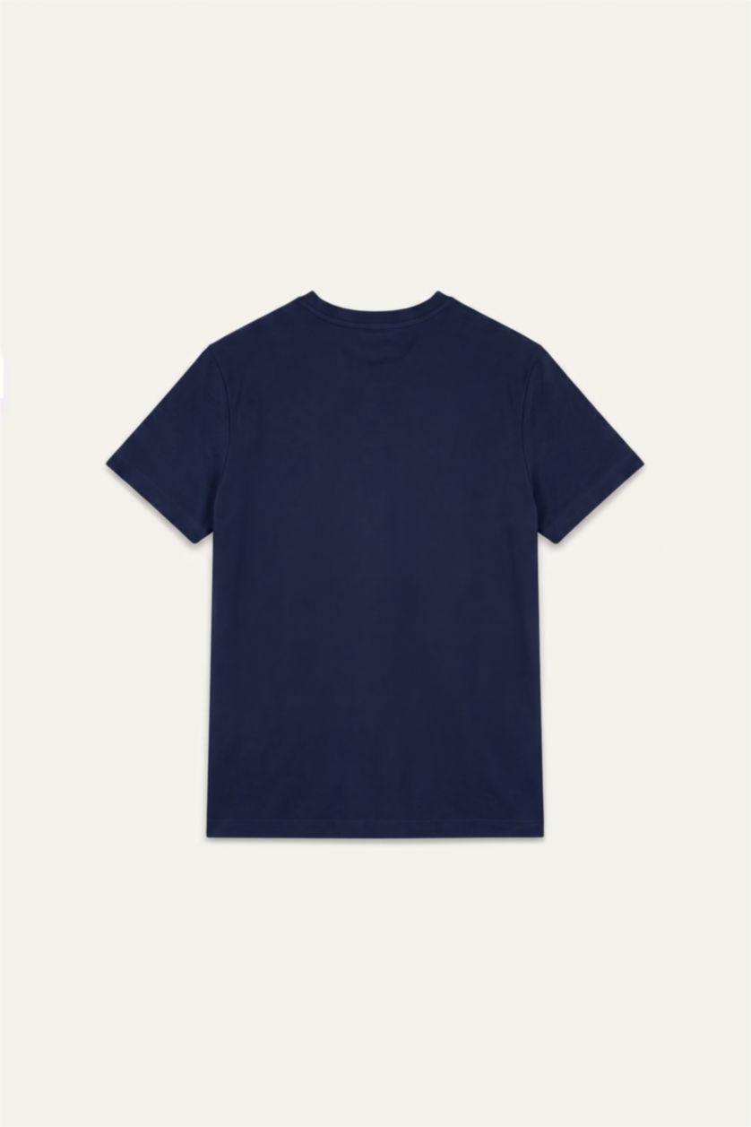 Men Indigo Melange Regular Fit Crew Neck Pique Basic T-shirt
