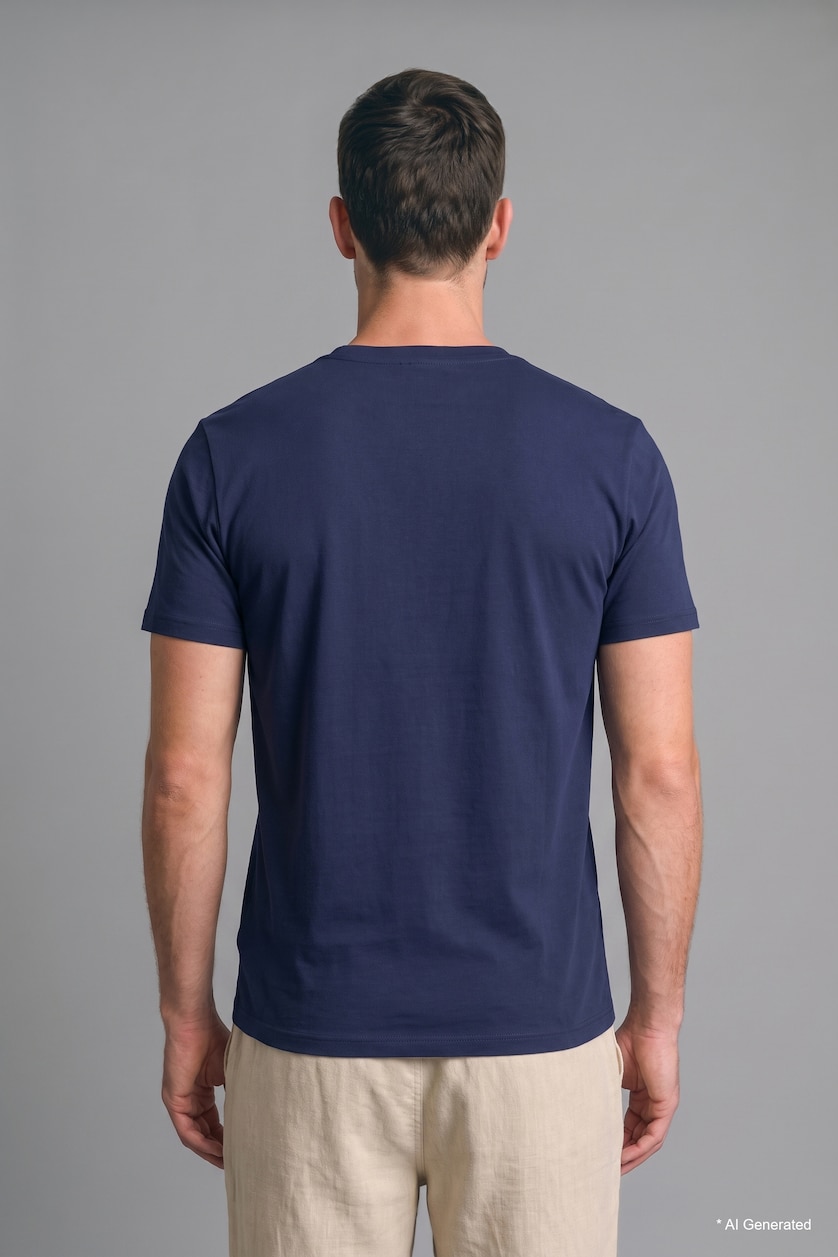 Man Indigo Melange Regular Fit Crew Neck Pique Basic T-shirt