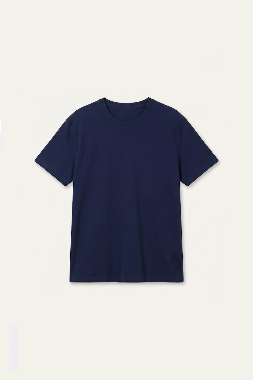 Man Indigo Melange Regular Fit Crew Neck Pique Basic T-shirt