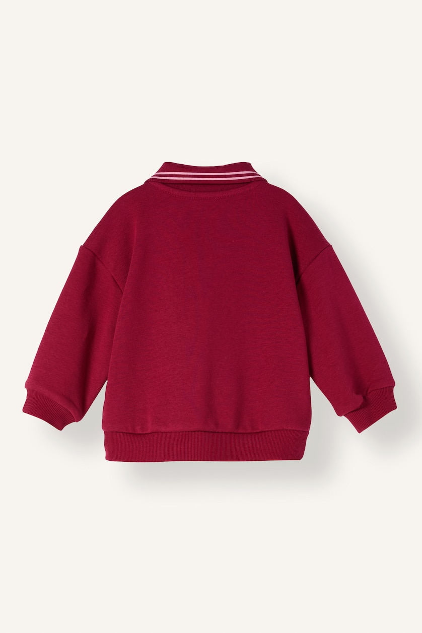 Kız Bebek Bordo Polo Yaka Cepli Kalın Sweatshirt Hırka Kız Bebek